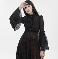 Punk Stand-up Collar Slim-fit Flared Sleeve Waist-cinching Lace Shirt