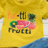 Summer New Girls Fruit Print Casual Short-sleeved T-shirt Two-piece Suit