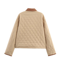 Autumn And Winter Corduroy Lapel Diamond Plaid Short Cotton Jacket All-matching
