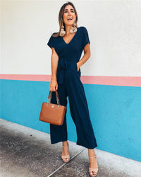 Short-sleeved V-neck Jumpsuit Temperament Casual Wear