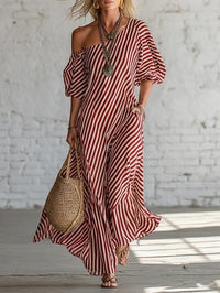 Womens Striped Off-shoulder Dress