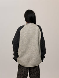 Contrast Color Idle Style Round Neck Sweater Women's Street Raglan Top