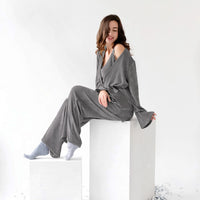 Pit Corduroy Camisole Nightgown Trousers Three-piece Knitted Autumn And Winter Pajamas Women's Warm Loungewear