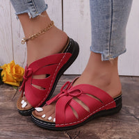 Plus Size Bow Flat Wedge Swing Line Hollow Sandals