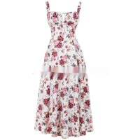 European And American Womens New Arrival Floral Print Square-Neck Sexy Slit Maxi Spring Dress