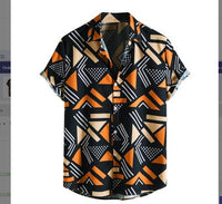 Digital Printing Feather Short Sleeve Lapel Loose Shirt