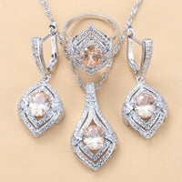 Gem-inlaid Pendant Earrings Necklace Ring Ladies Three-piece Set