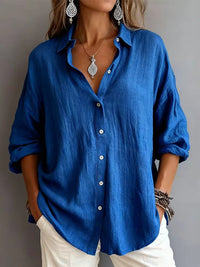 Fashionable Solid-color Long-sleeve Lapel Cardigan Shirt
