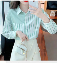 Summer Temperament Polo Collar Slim-fit Long Sleeve Chiffon Shirt