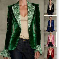 Women's Sweet-and-Cool Color-Block Velvet Blazer With Faux Pockets