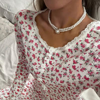 Women's Lace Printed Two-Piece Loungewear Set