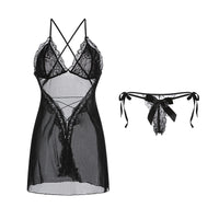 Women's Backless Pajamas Lace-up Transparent Nightdress Home Wear Suit