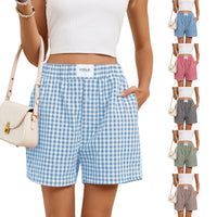 Casual Plaid Boxer Shorts Beach Pants Womens