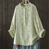 Double-layer Cotton Yarn Shirt Floral Stand Collar Loose