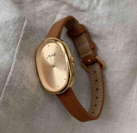 Woven Strap Retro Court Style Retro Gold, Round Small Watch For Women