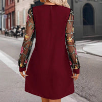 Women's Round Neck Lace Long Sleeve Dress