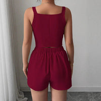 Elegant Slimming Commuter Vest And Shorts Solid Color Two-Piece Set