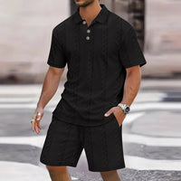 Mens Athletic Set Lapel-collar Short-sleeve Top With Shorts