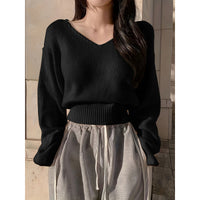 Solid Color And V-neck Side Buckle Waist Slimming Versatile Spring Top