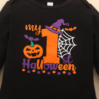 Boys' Black Round Neck Long Sleeve Letter Printed Romper Purple Printed Trousers Infant Children's Suit