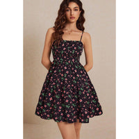 European And American-style Floral Slip Dress With Ruching
