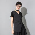 Summer New Women's Short Sleeve Slim Fit V-neck Stitching Personality Wrong Top