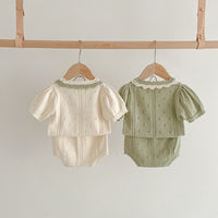 Hollow Knitted Short Sleeve Set