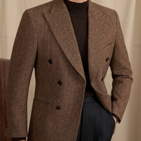 Tailored Wool-blend Herringbone Double-breasted Suit