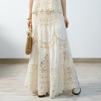 Womens Lace Retro French Crochet Hollow-Out Knit A-Line Skirt