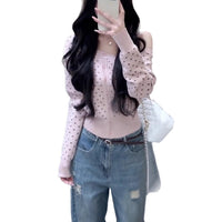 Polka Dot Long Sleeve Diagonal Cardigan Sweater Women's Casual Coat