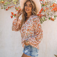 Women's Floral Chiffon Shirt Loose V-neck Casual Top