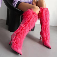 Womens Tassel Boots Stylish HighHeel Long Boots With A Side Zipper