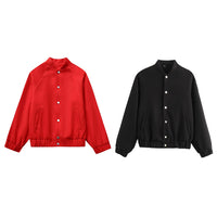 Womens Fashionable Round-Neck Solid-Color Wool Coat