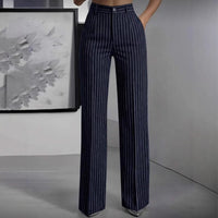 Versatile And Minimalist Striped High Waisted Straight Leg Women's Pants