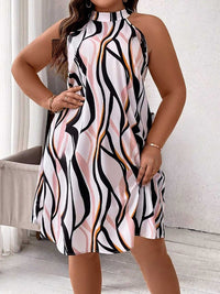 V-neck Sleeveless Fashionable Printed Vertical-Striped Beach Dress For Women