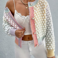 Women's Gradient Color Round Neck Sweater Cardigan