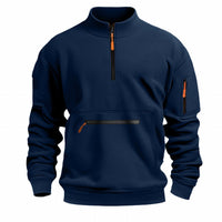 Men's Stand Collar Zipper Sweater Casual Fleece Sweater