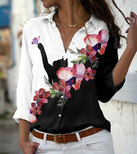 Digital Printing Women's Fashion Plus Size Lapel Long Sleeve Shirt