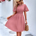 Womens Elegant Ruffle-Trimmed Dress With A Deep V-Neck