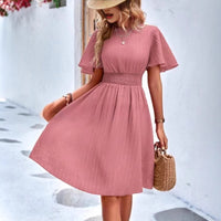 Womens Elegant Ruffle-Trimmed Dress With A Deep V-Neck