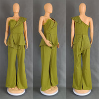 Women's Feather Off-shoulder Casual High Waist Jumpsuit