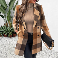 Casual And Versatile Button Women's Plaid Wool Coat