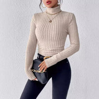 Autumn And Winter V-neck Long Sleeve Brushed Sunken Stripe Knitted Top