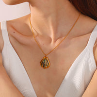 Luxury Ocean Series Beach Shell Pendant Earrings & Necklace, 18K Gold Plated Stainless Steel Jewelry