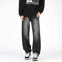 Men's Retro Patchwork Beaded Loose Jeans