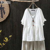 Ruffled Loose Plus Size Top For Ethnic Style Shirt Women
