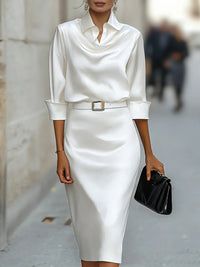 Satin Long-sleeve Casual Dress For Women