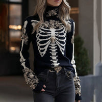 Womens 3D Digital Print Loose Crew-Neck Sweatshirt