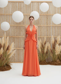 Hollow-out Halter Floor-length Dress