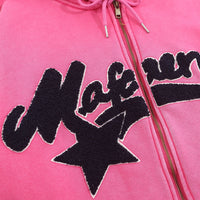 Letter Flocking Embroidery Hooded Cardigan Sweater